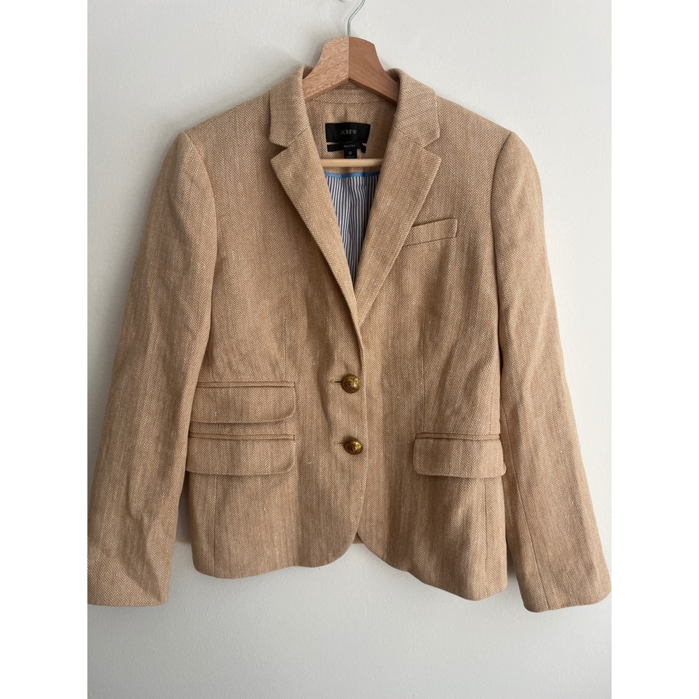 J. Crew Womens 0 Dalton Blazer Beige Tan Herringbone Tweed Office‎